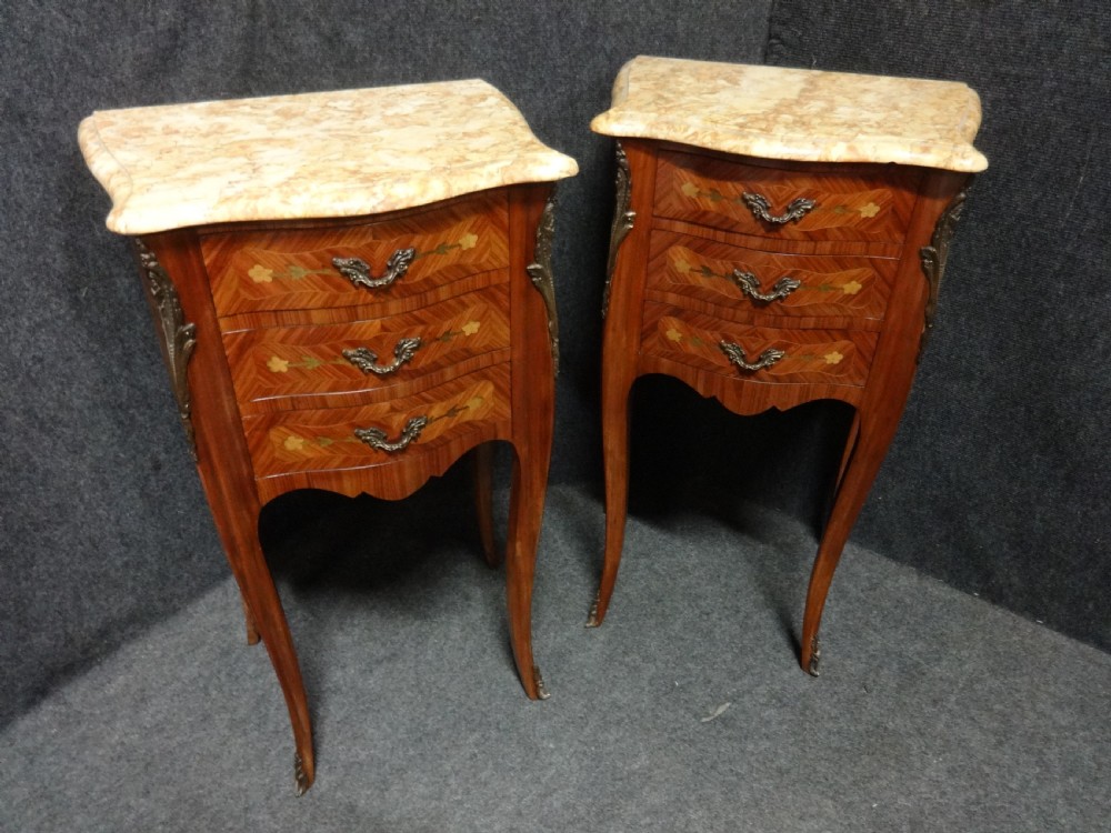 A good pair French Marquetry  Bedside Chests of Drawers View II