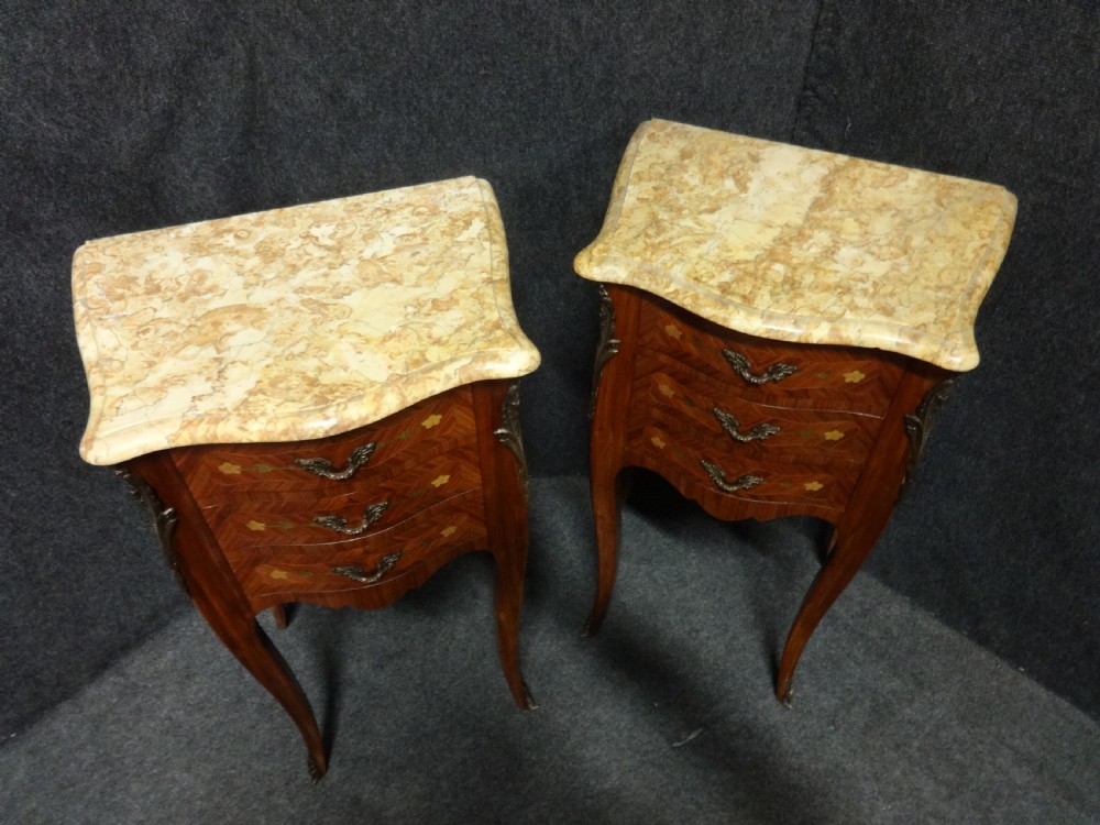 A good pair French Marquetry  Bedside Chests of Drawers View III