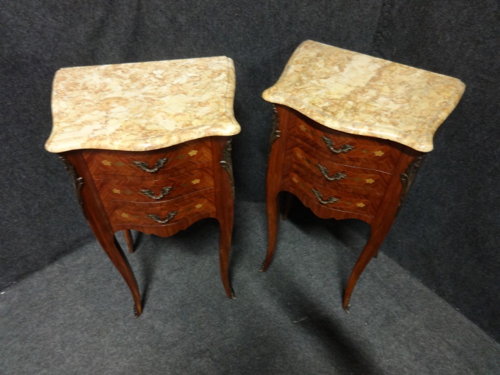 A good pair French Marquetry  Bedside Chests of Drawers View IV