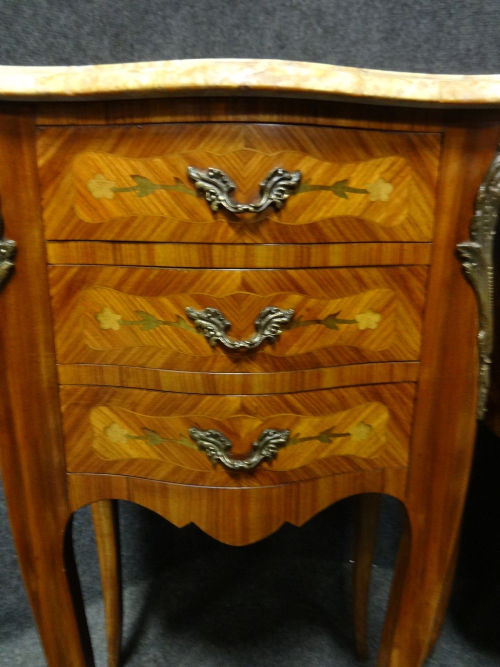 A good pair French Marquetry  Bedside Chests of Drawers View V