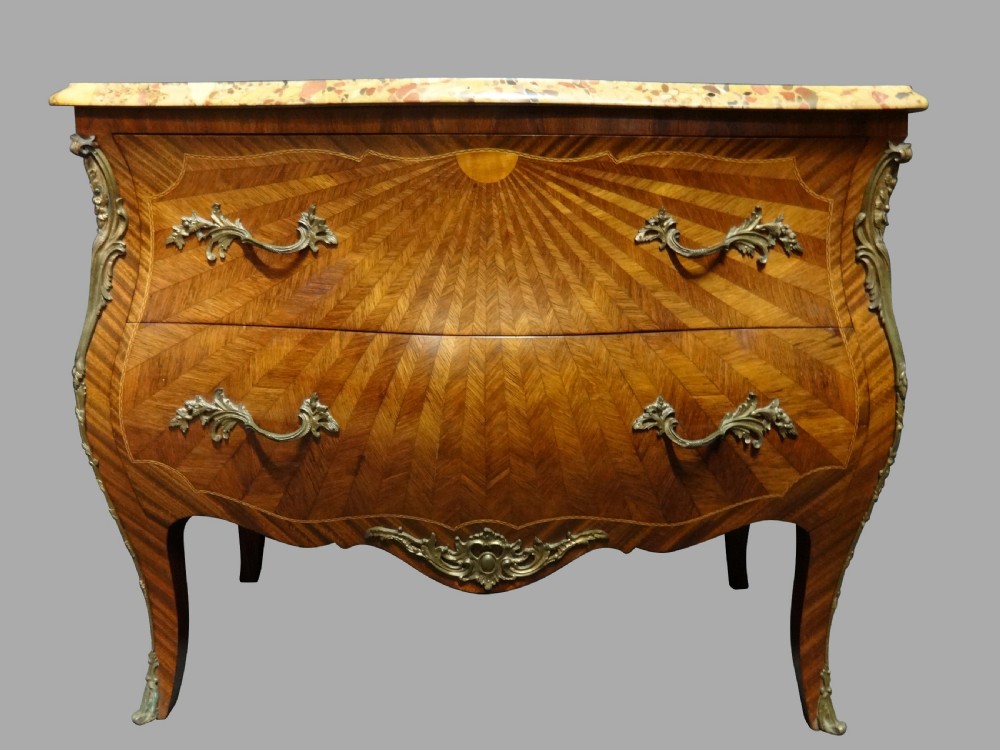 Outstanding French Sunburst Parquetry Commode Chest of Drawers