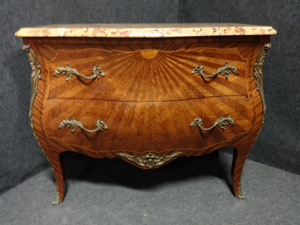 Outstanding French Sunburst Parquetry Commode Chest of Drawers View II