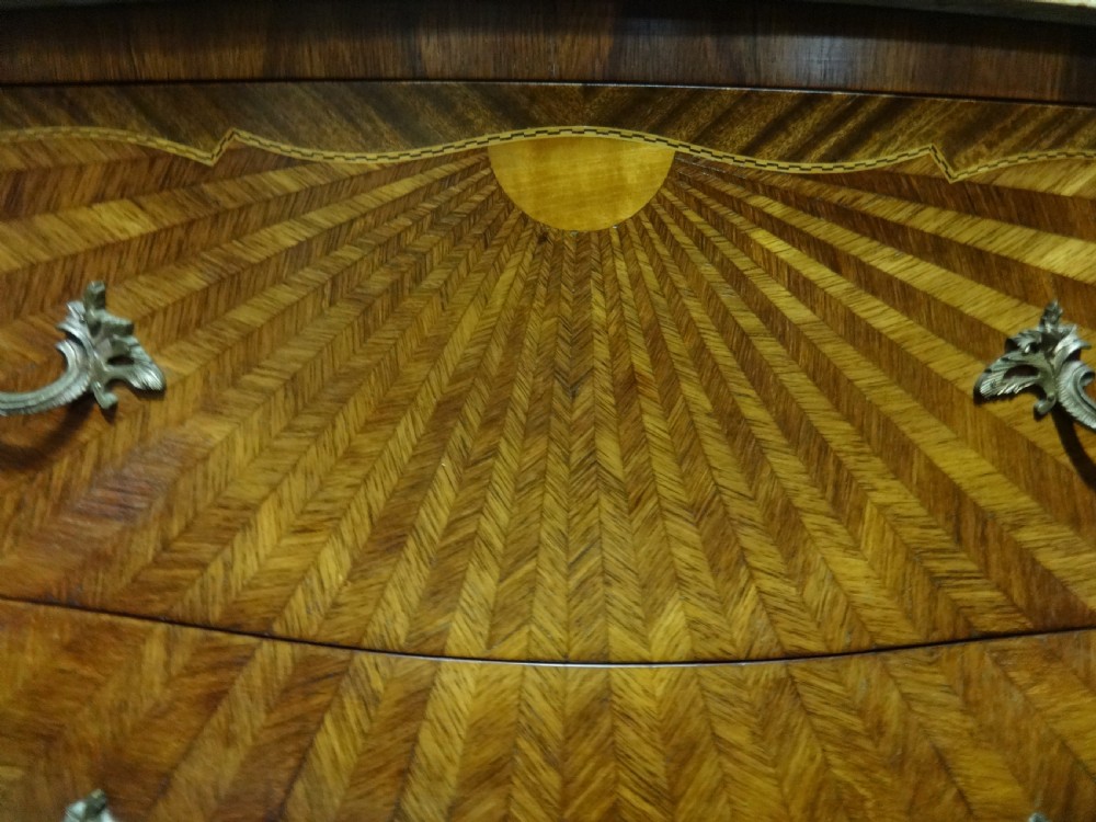 Outstanding French Sunburst Parquetry Commode Chest of Drawers View III