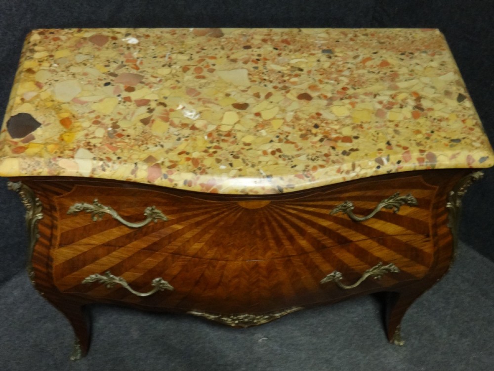 Outstanding French Sunburst Parquetry Commode Chest of Drawers View V