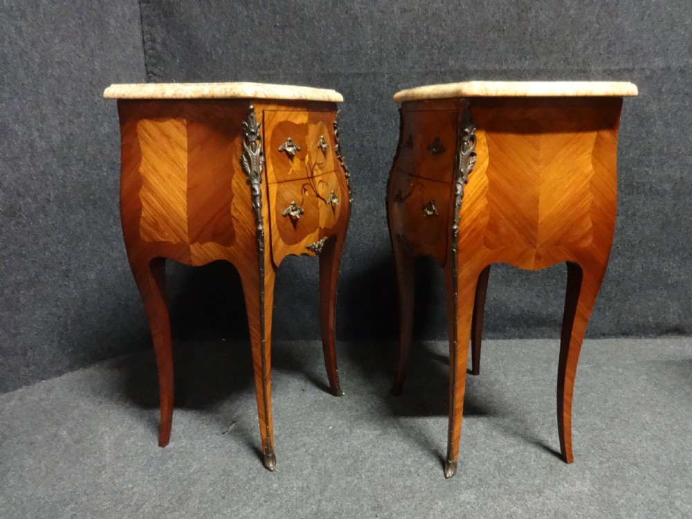 Good Pair French Kingwood Bombe Shaped Bedside Chests View V