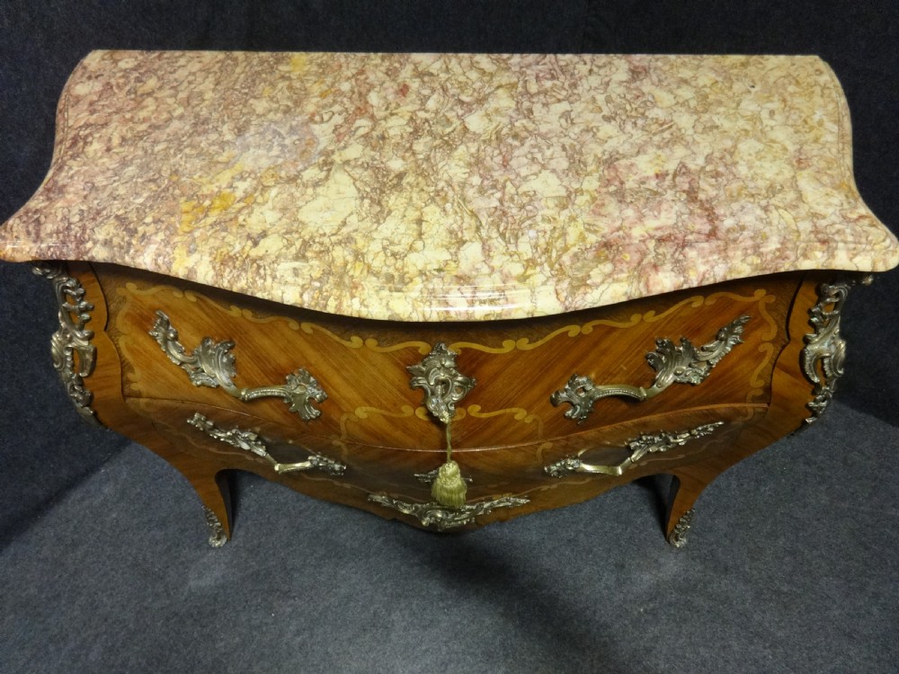Excellent French Marquetry Bombe Commode Chest of Drawers View III