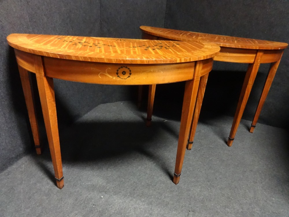 Pair Satinwood Inlaid Console Tables View II