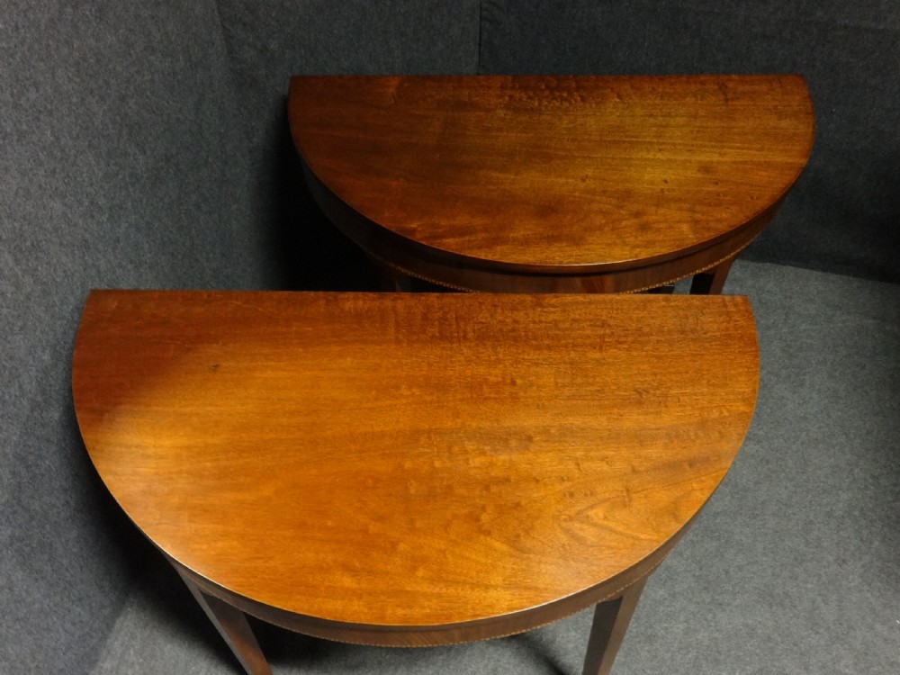 Pair Regency Half Moon Mahogany Console Tables View II