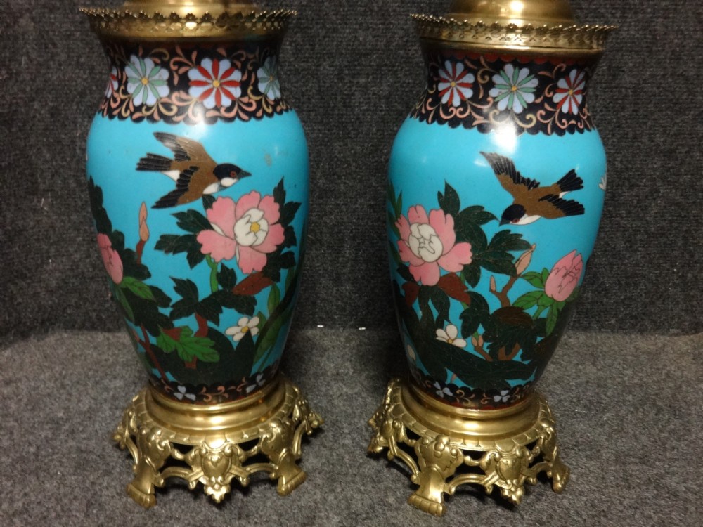 Pair Victorian Cloisonne Oil Lamps View IV