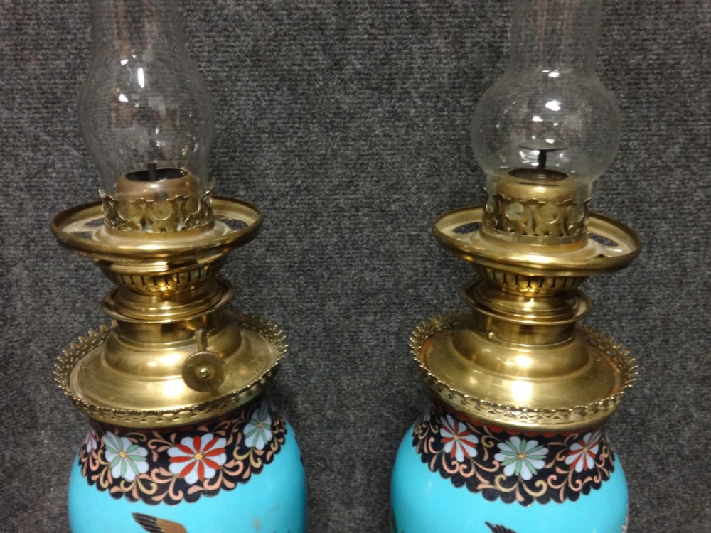 Pair Victorian Cloisonne Oil Lamps View V