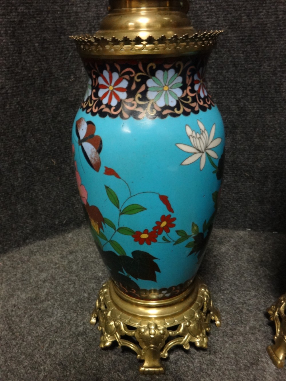 Pair Victorian Cloisonne Oil Lamps View VI