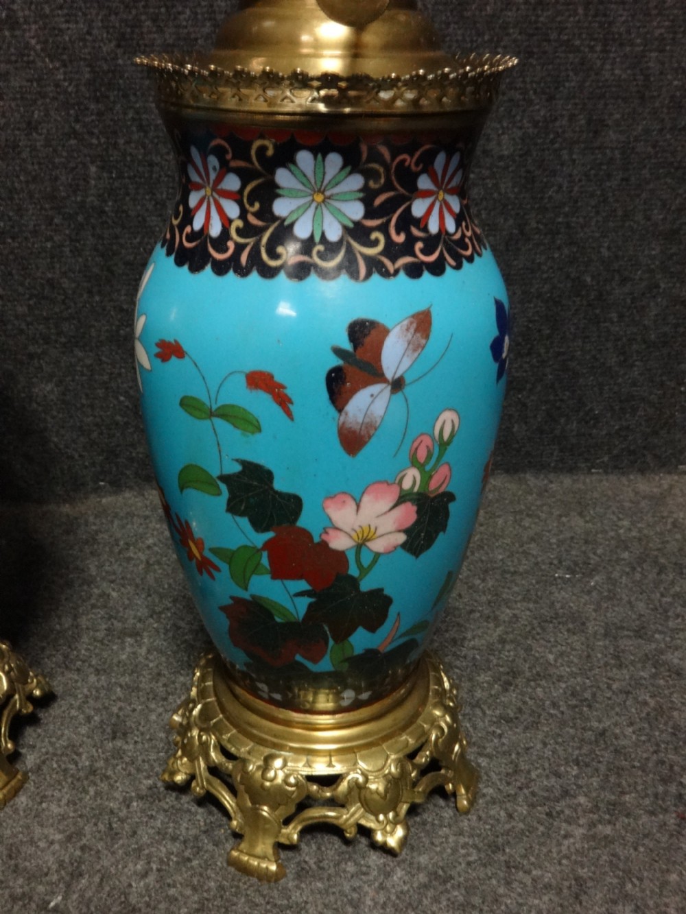 Pair Victorian Cloisonne Oil Lamps View IX