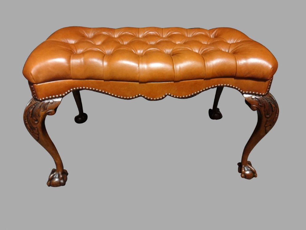 Superb Walnut Duet Stool in Leather