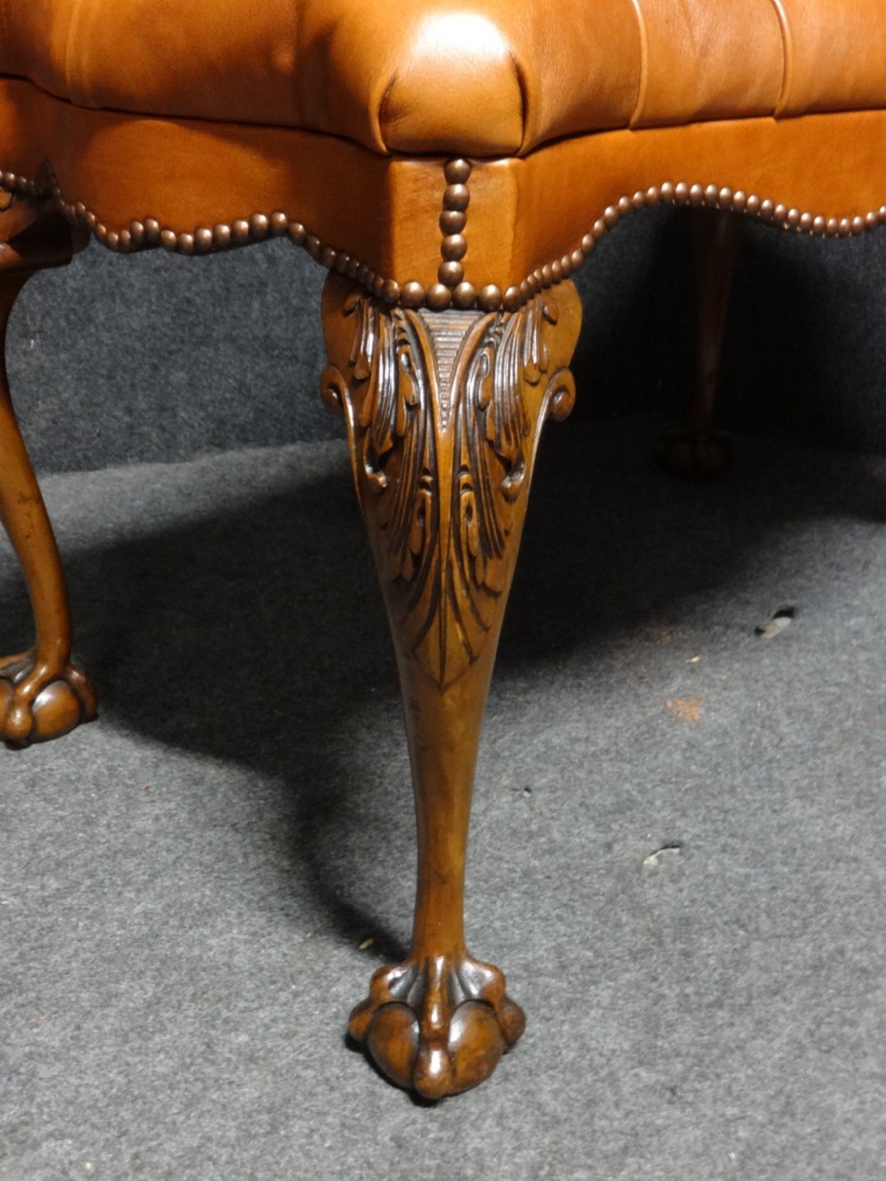 Superb Walnut Duet Stool in Leather View IV