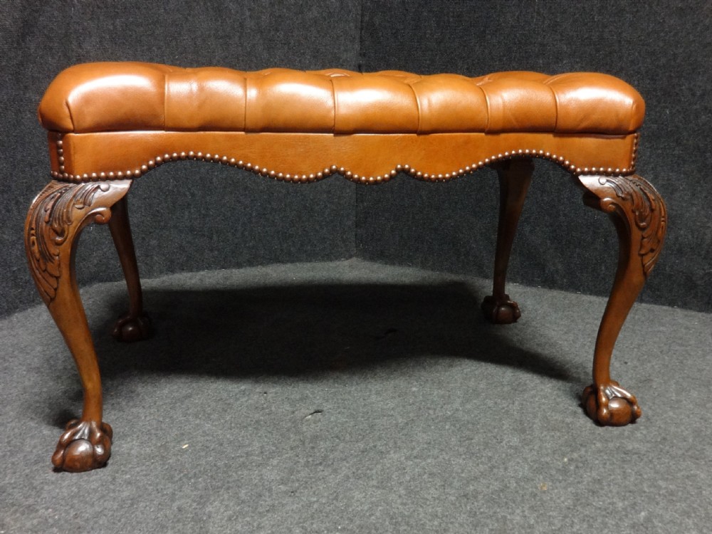Superb Walnut Duet Stool in Leather View VI