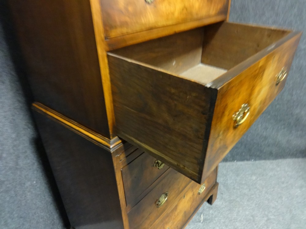 Good Burr Walnut Queen Anne Style Chest on Chest of Drawers View V