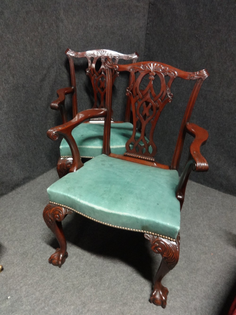 Good Pair Mahogany Chippendale Carver Chairs View X