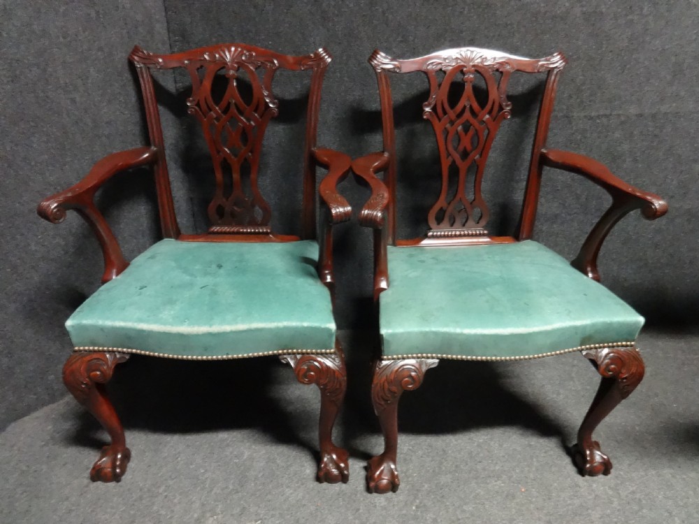 Good Pair Mahogany Chippendale Carver Chairs View XI