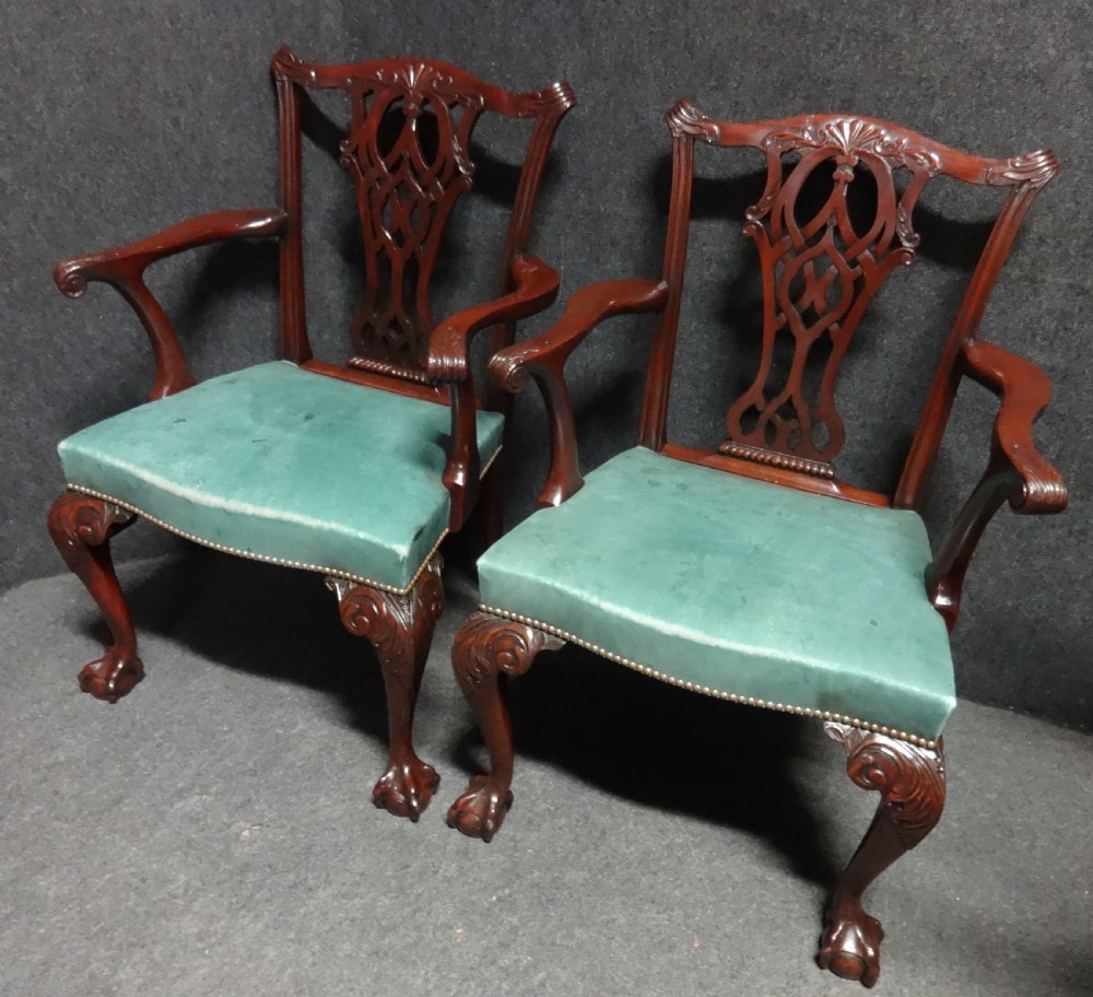 Good Pair Mahogany Chippendale Carver Chairs View XII