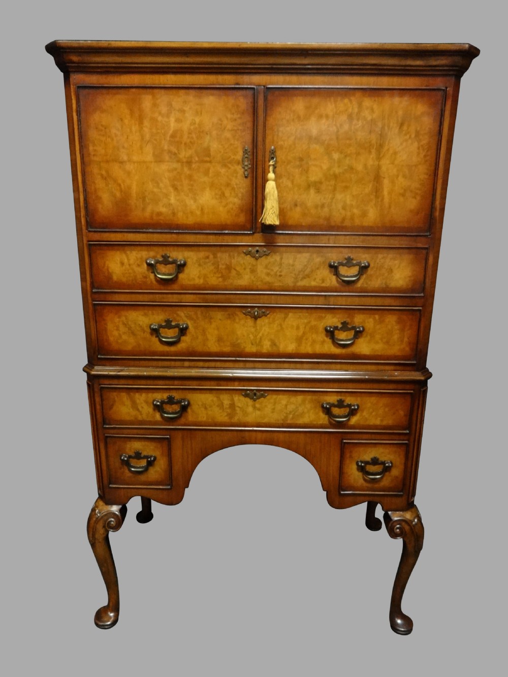 Very Good Burr Walnut Linen Press of Small Proportions