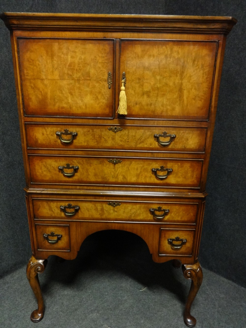 Very Good Burr Walnut Linen Press of Small Proportions View II