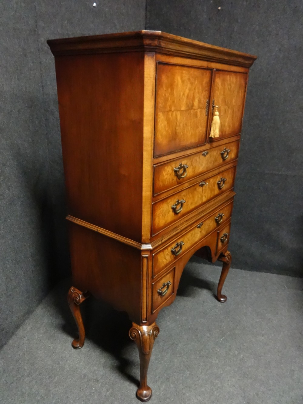 Very Good Burr Walnut Linen Press of Small Proportions View X