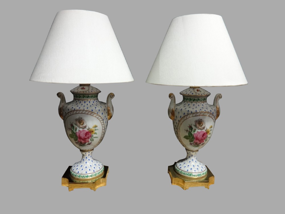 Pair French Hand Painted Table Lamps