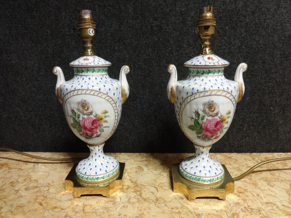 Pair French Hand Painted Table Lamps View II