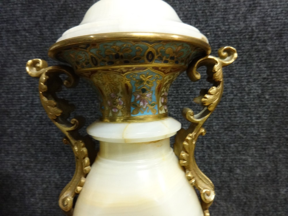 Wonderful Pair Chamleve and Alabaster Table Lamps View IV