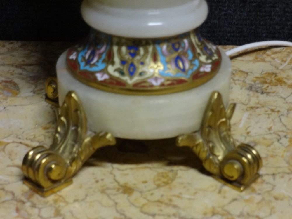 Wonderful Pair Chamleve and Alabaster Table Lamps View V