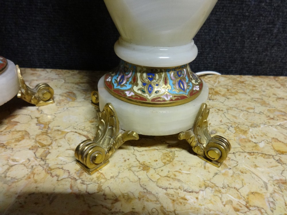 Wonderful Pair Chamleve and Alabaster Table Lamps View VII