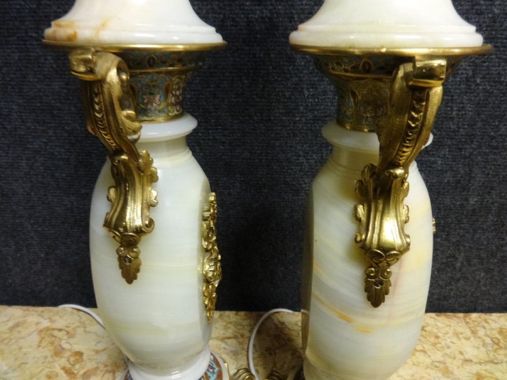 Wonderful Pair Chamleve and Alabaster Table Lamps View VIII