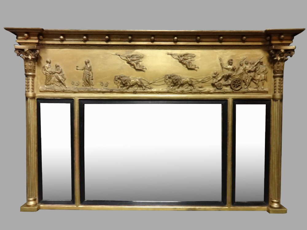 Very Good Regency Triptych Overmantle mirror