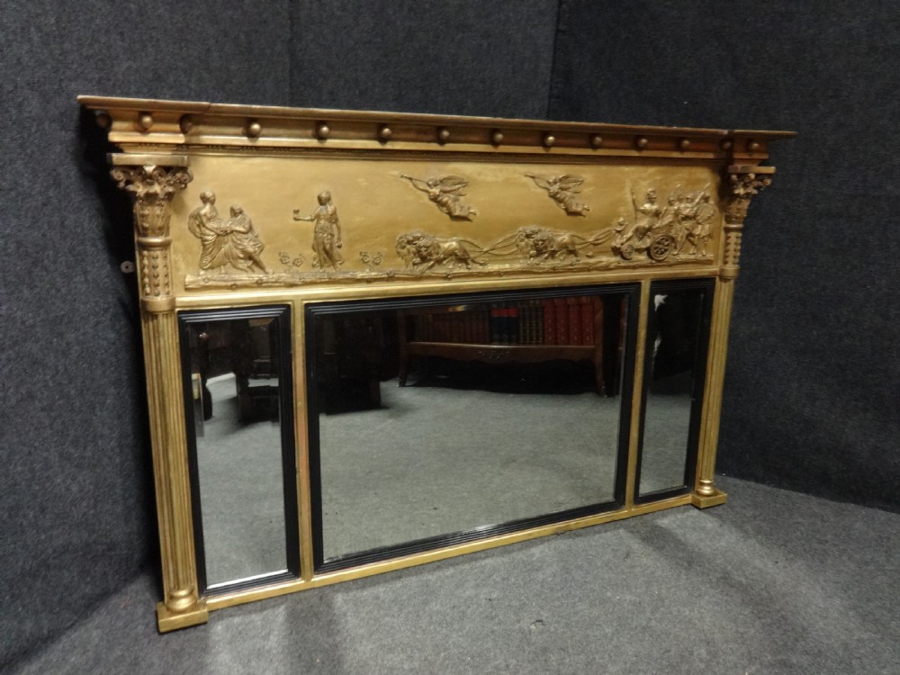 Very Good Regency Triptych Overmantle mirror View III
