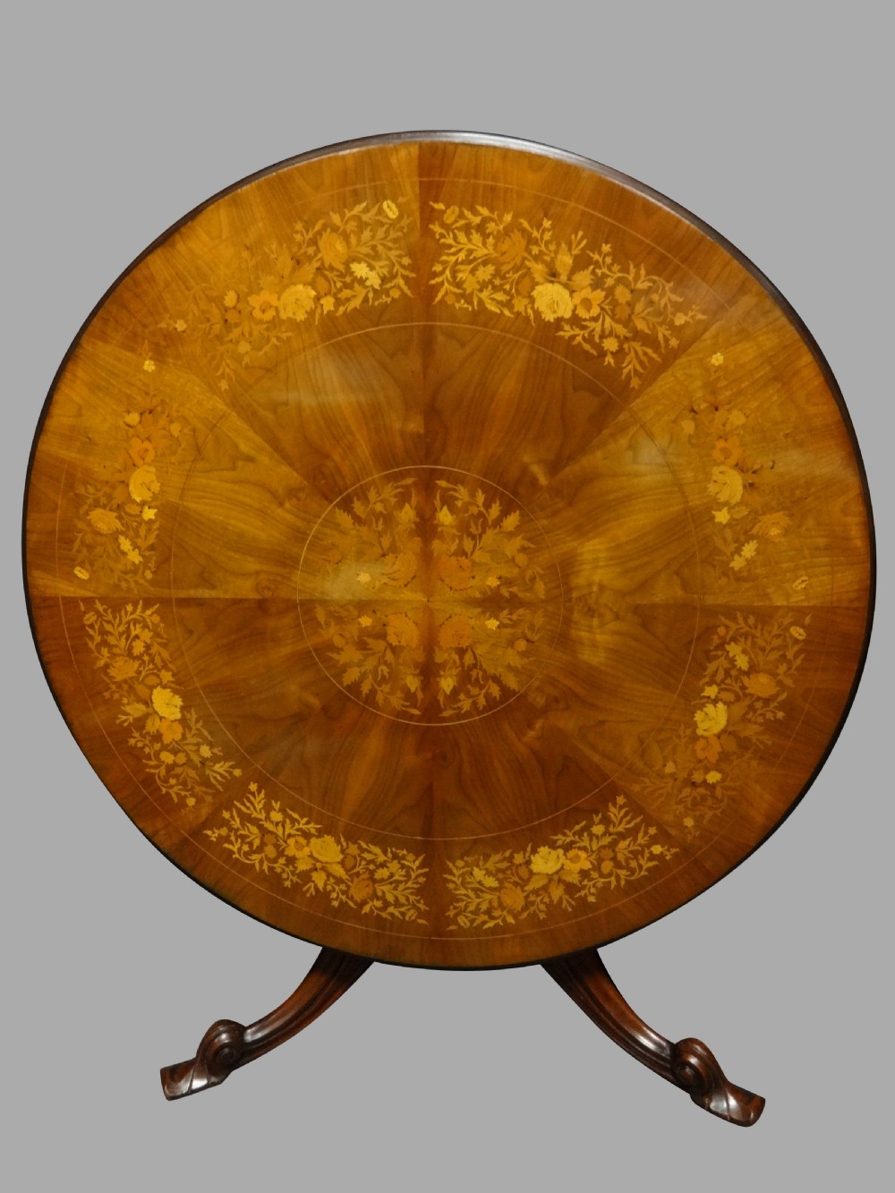 Large Marquetry Inlaid Walnut Dining Table