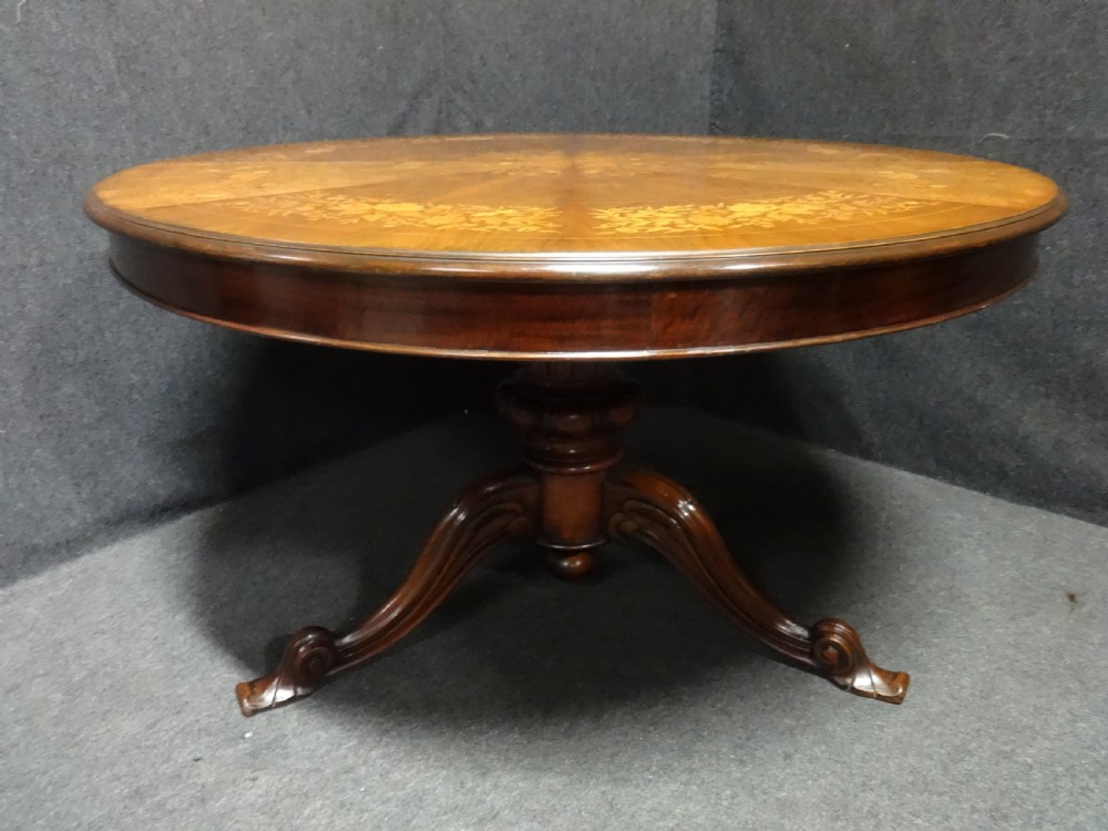 Large Marquetry Inlaid Walnut Dining Table View VII