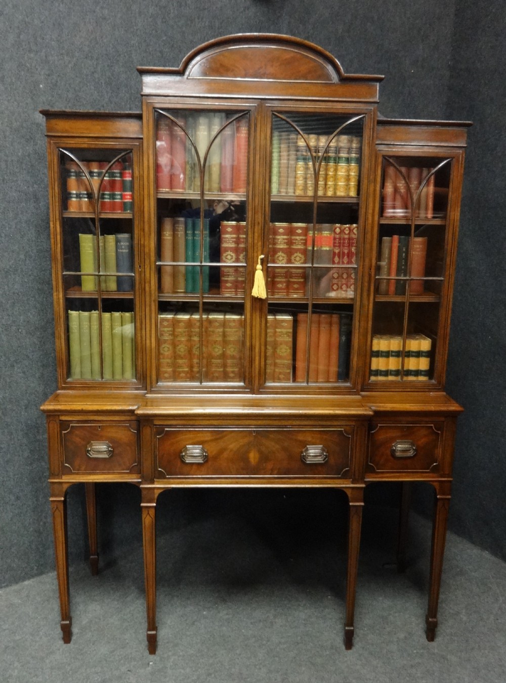 Outstanding Georgian Mahogany Breakfront Inlaid Bookcase View II