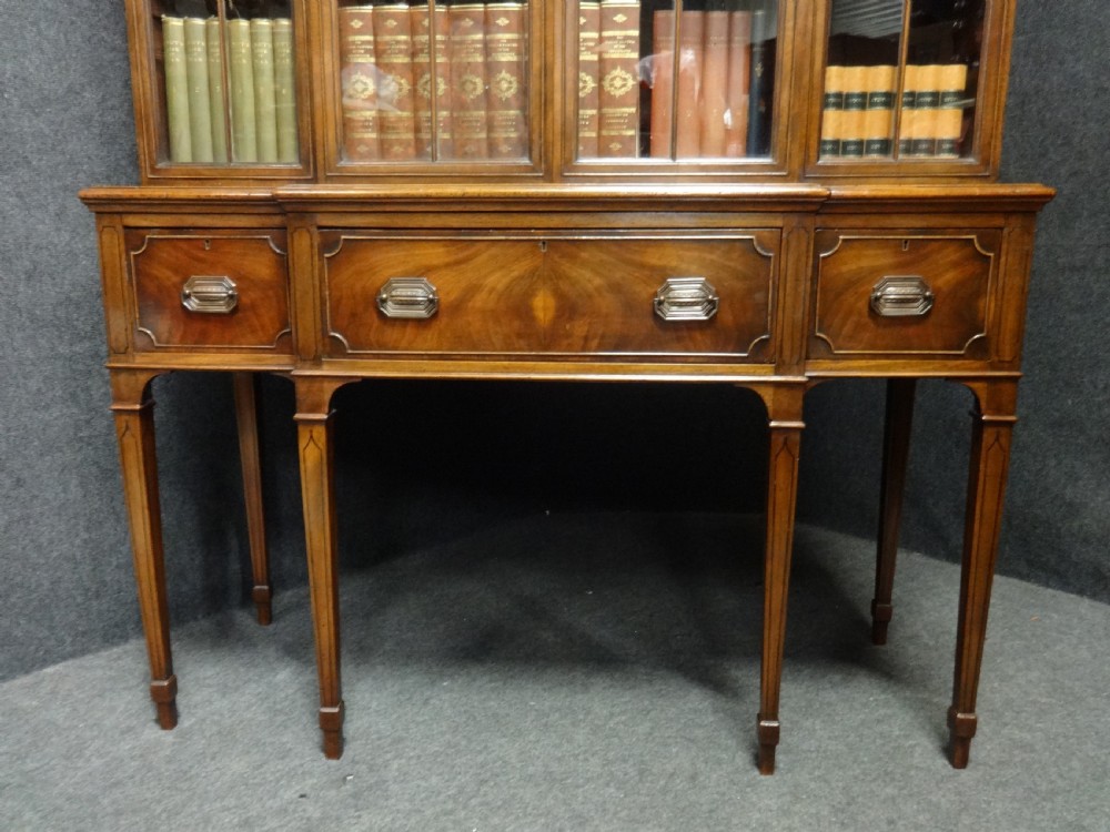 Outstanding Georgian Mahogany Breakfront Inlaid Bookcase View III