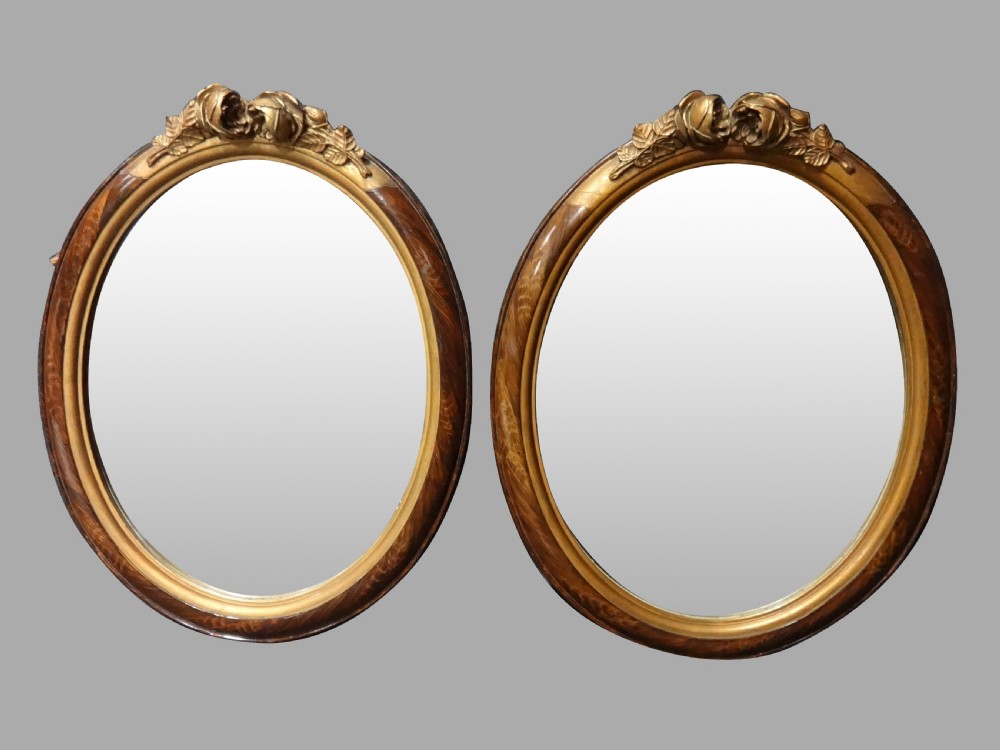 Lovely Pair Parcel Gilt Oval Wall Mirrors