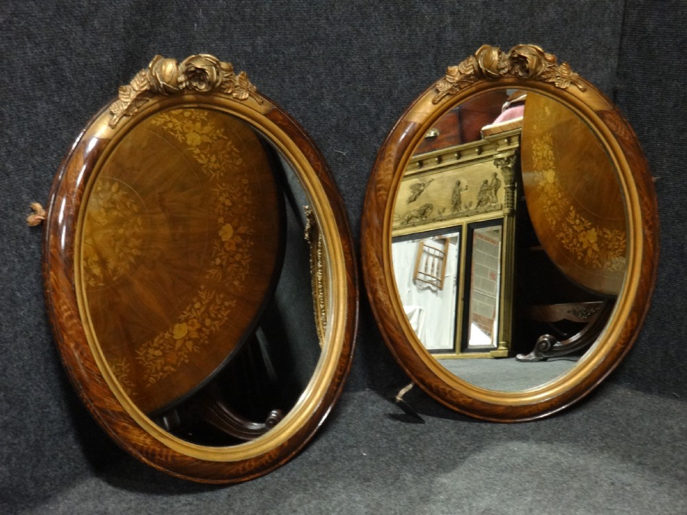 Lovely Pair Parcel Gilt Oval Wall Mirrors View IV