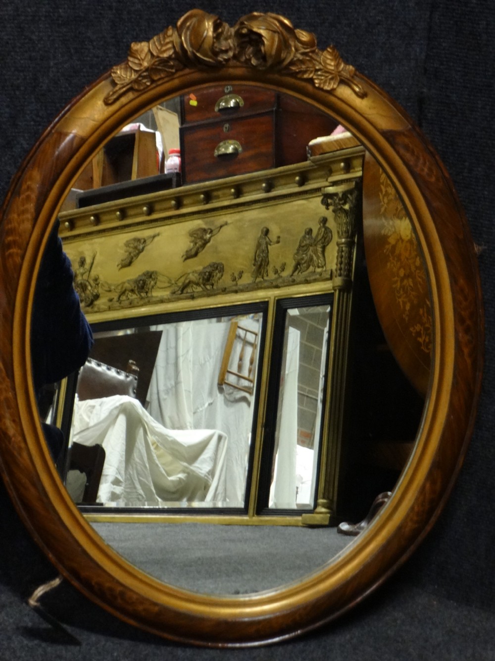 Lovely Pair Parcel Gilt Oval Wall Mirrors View V