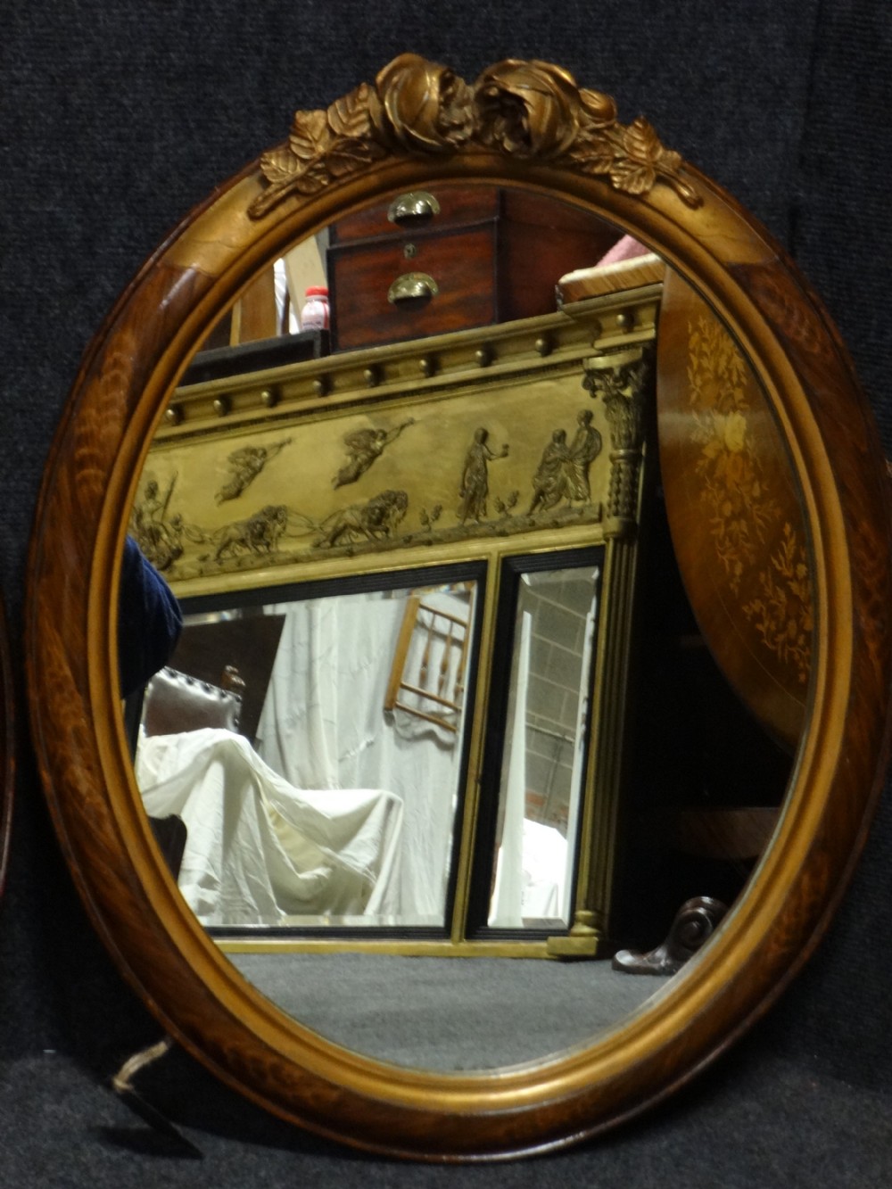 Lovely Pair Parcel Gilt Oval Wall Mirrors View VI