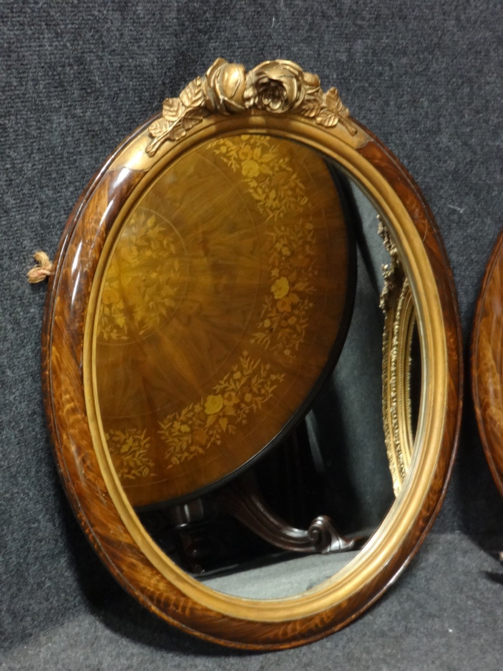 Lovely Pair Parcel Gilt Oval Wall Mirrors View VII