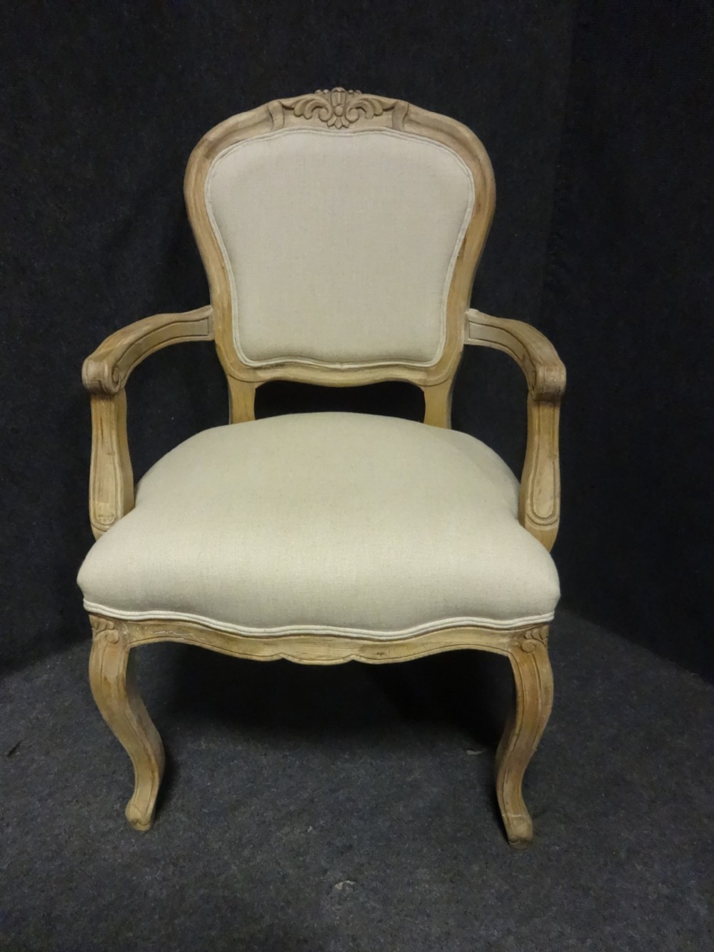 Pair Bleached Oak French Arm Carver Chairs View II