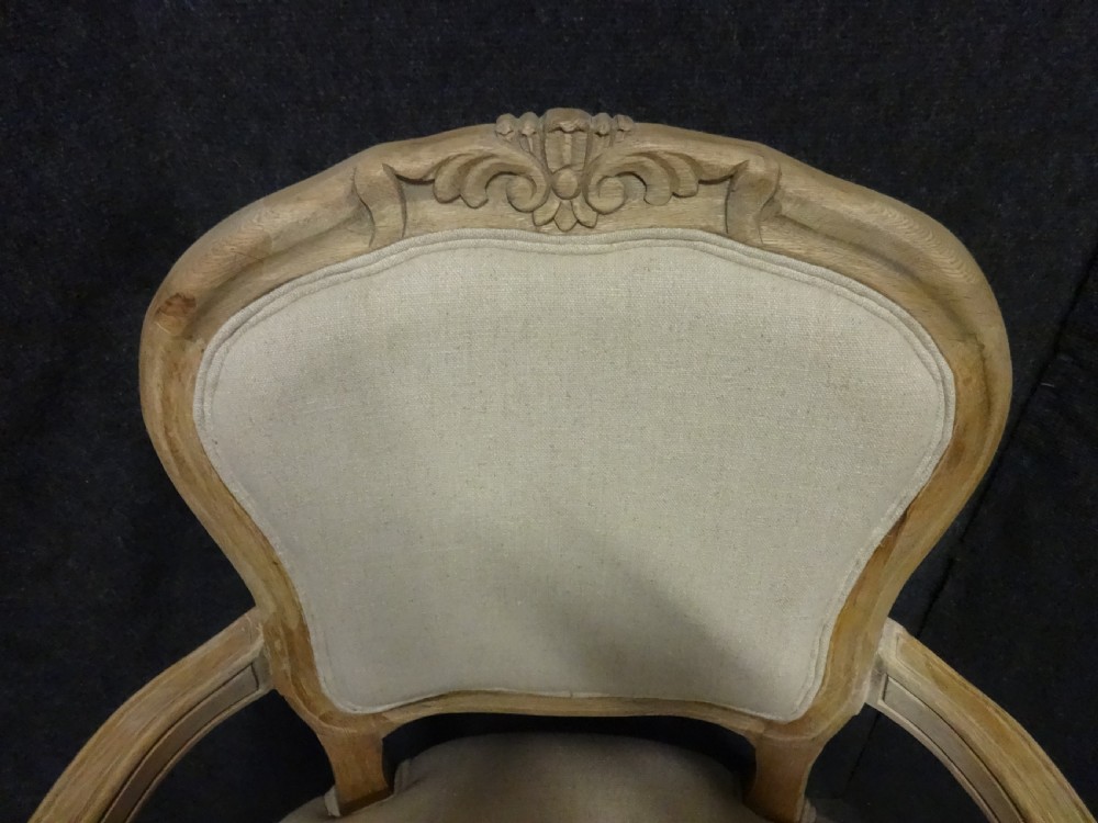 Pair Bleached Oak French Arm Carver Chairs View III