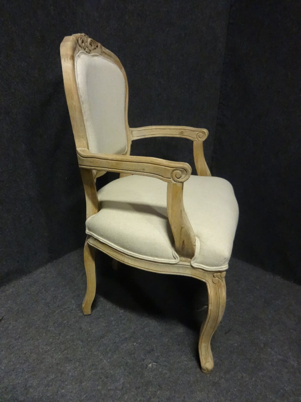 Pair Bleached Oak French Arm Carver Chairs View IV