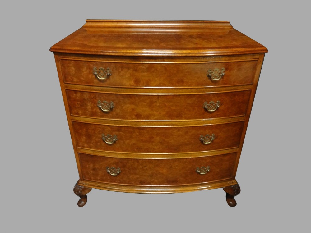 Lovely Burr Walnut Bowed Chest of Drawers