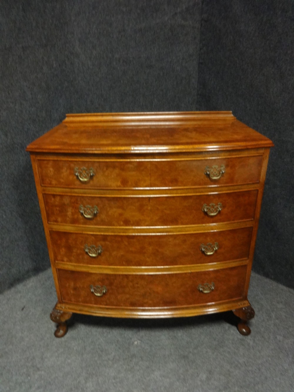 Lovely Burr Walnut Bowed Chest of Drawers View II