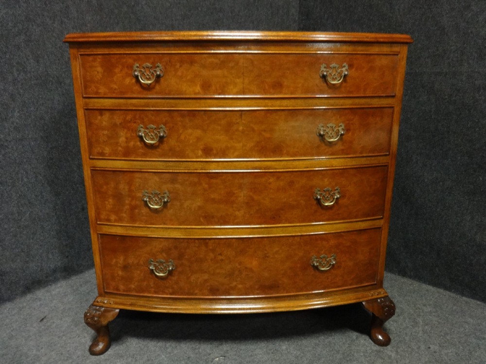 Lovely Burr Walnut Bowed Chest of Drawers View III