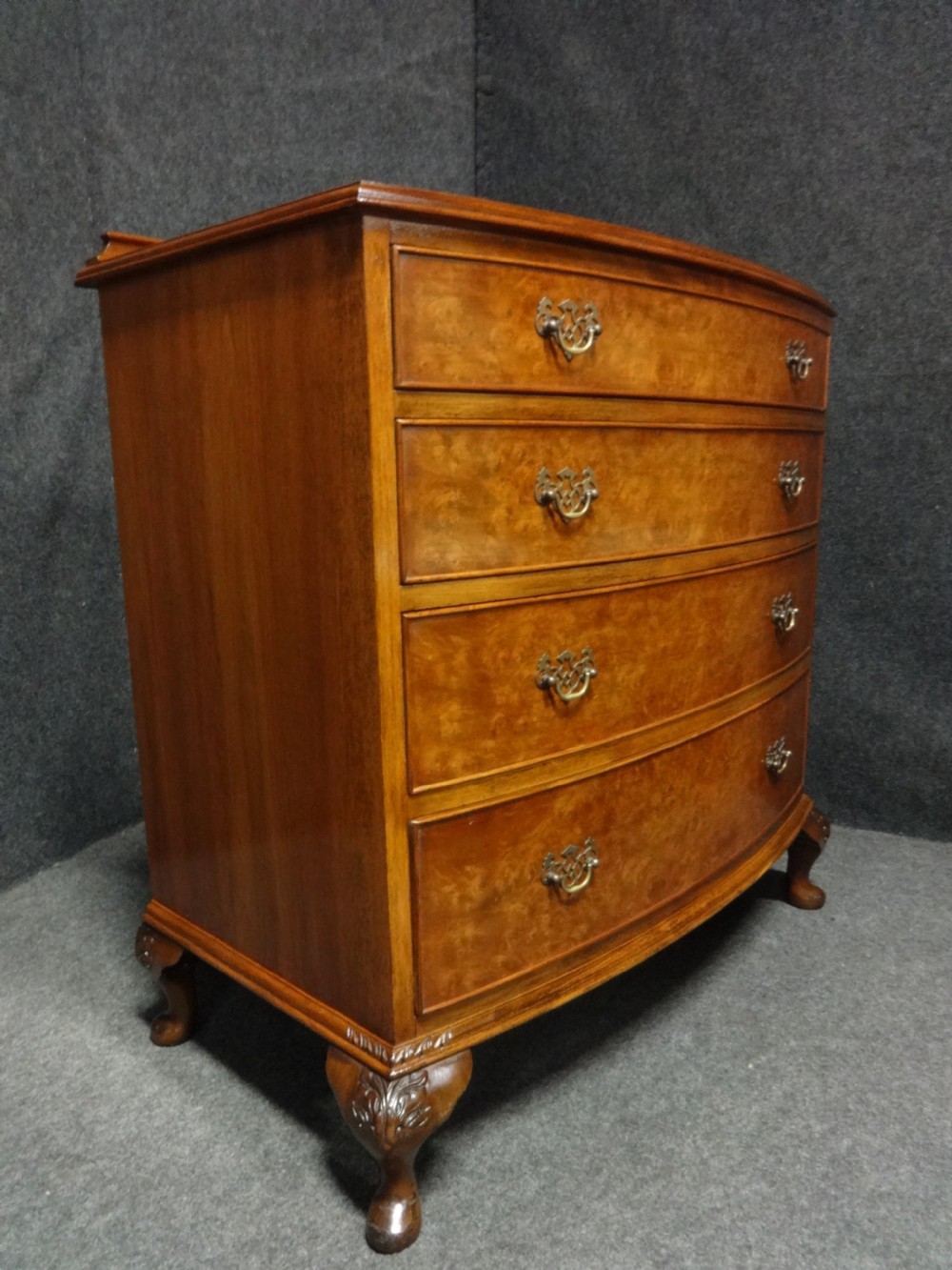 Lovely Burr Walnut Bowed Chest of Drawers View IV
